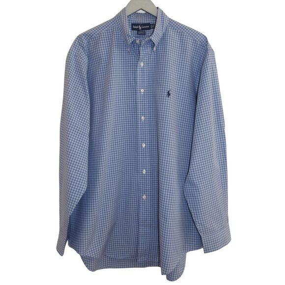 Ralph Lauren Blue White Check Yarmouth Dress Polo Pony Shirt Button Down 16.5 - Picture 1 of 4